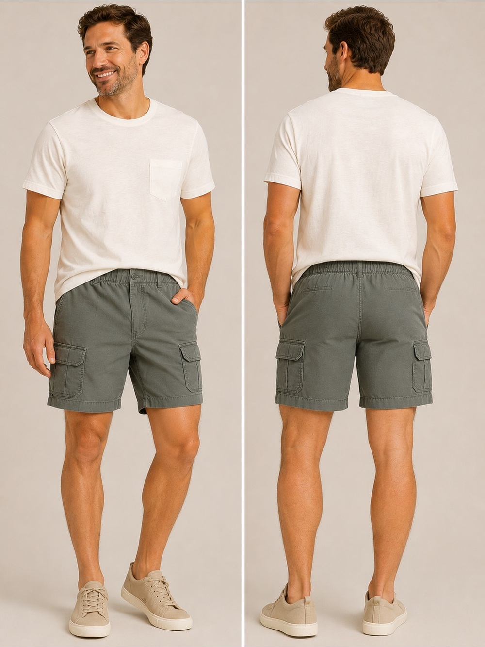 Savane Men’s Cargo Short Balsam Green Size 40 Cotton Blend Elastic Waist Casual